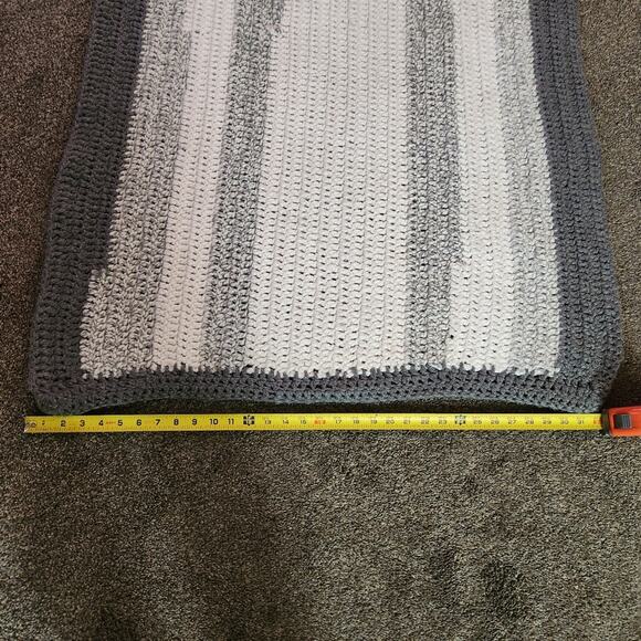 Beautiful handmade crochet blanket throw stripes greys and white rug - Picture 3 of 6
